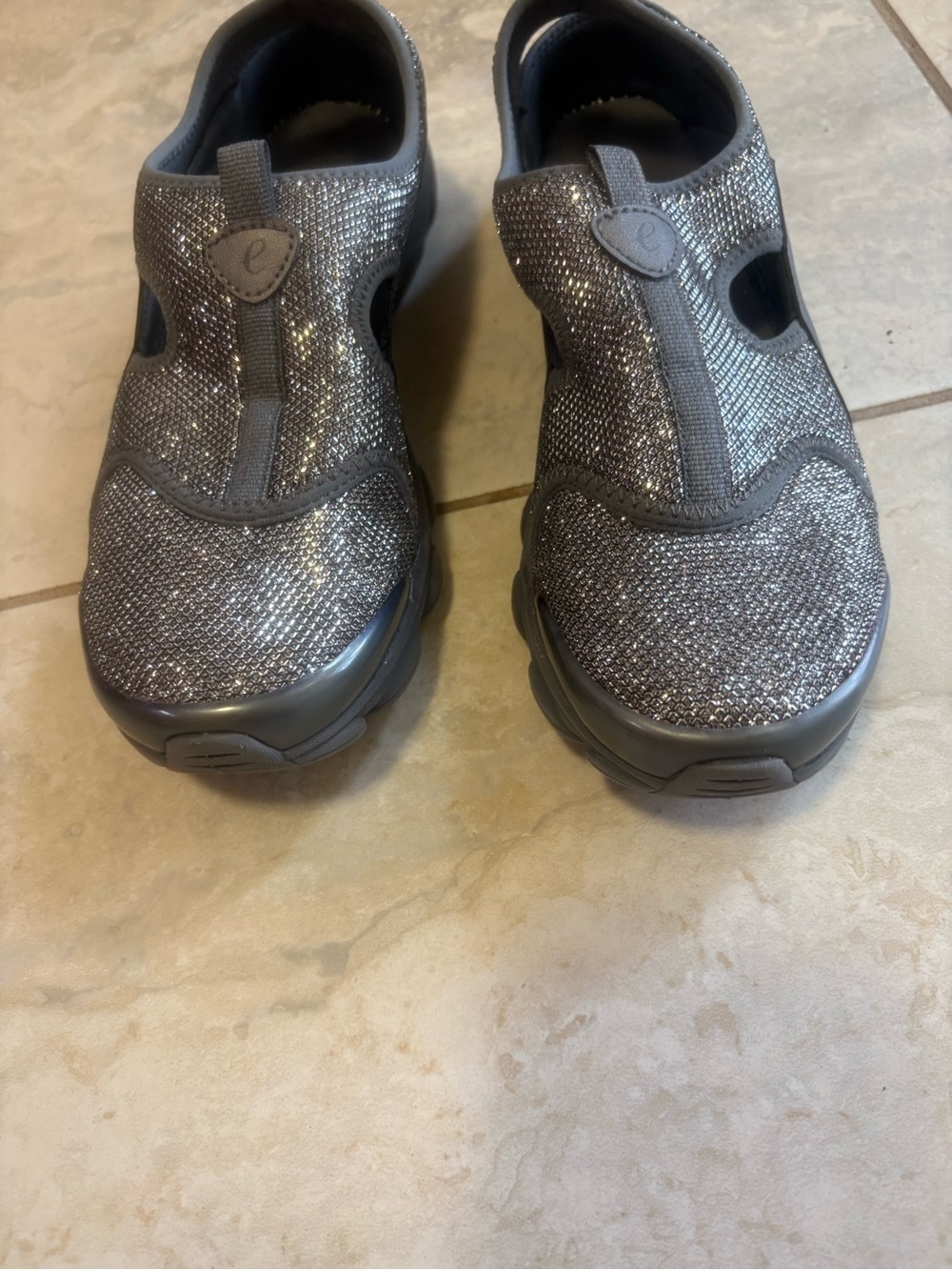Easy Spirit Rayfield Silver Glitter Slip On Mule Athleisure Clog Comfort